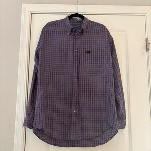 Faconnable Men’s Blue and Red Plaid Cotton Button Down Shirt